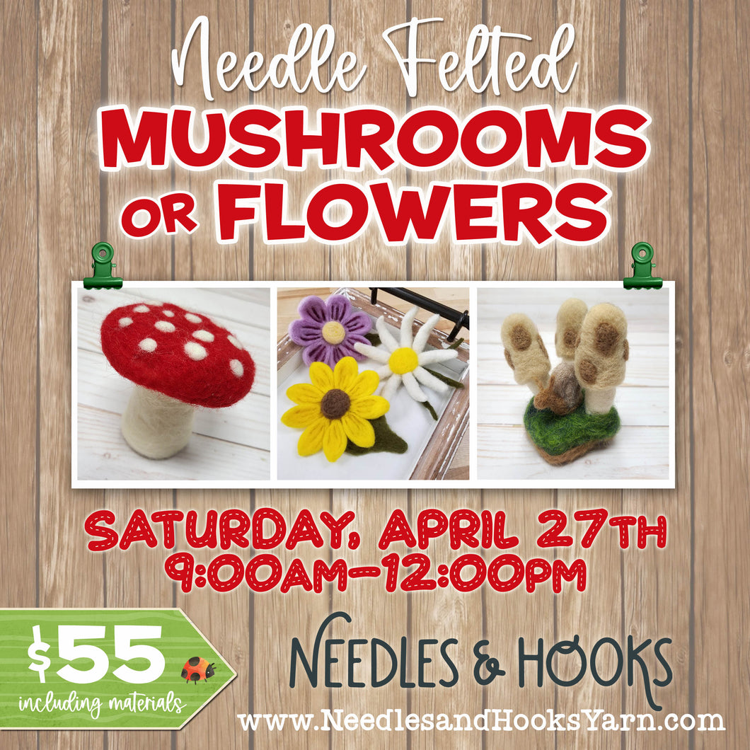 Class - Needle Felted Mushrooms or Flowers